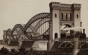 هامبورغ: Eisenbahn-Elb-Brucke ، جسر السكك الحديدية عبر نهر Elbe (litho) بواسطة المدرسة الألمانية