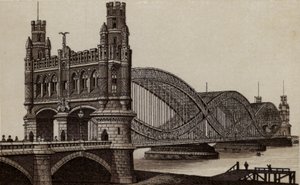 Hamburg: Neue Elb-Brucke, New Bridge over the Elbe (litho) بواسطة المدرسة الألمانية