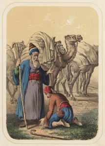 هارون الرشيد وعبدالله في مشهد من فيلم ألف ليلة وليلة (لون ليثو) بواسطة المدرسة الألمانية