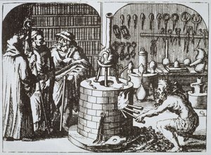 المحكمون الفلاسفة والكيميائي ، من متحف Hermeticum بواسطة مايكل ماجر (1625) موضحة في تاريخ السحر المنشور في أواخر القرن التاسع عشر بواسطة المدرسة الألمانية