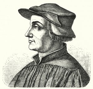 Huldrych Zwingli ، شخصية قيادية في الإصلاح في سويسرا (نقش) بواسطة المدرسة الألمانية