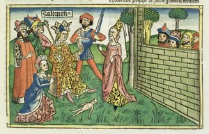 أنا الملوك الأول 16-16 حكم سليمان ، من الكتاب المقدس نورمبرغ (Biblia Sacra Germanaica) (قطع خشبية ملونة) بواسطة المدرسة الألمانية