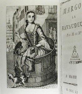 رسم توضيحي لـ "Margot la Ravaudeuse" (1750) ، كتبه M. de M. (Louis Charles Fougeret de Monbron 1706-1761) ، نُشر عام 1777 (نقش) (صورة بالأبيض والأسود) بواسطة المدرسة الألمانية