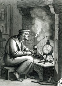 رسم توضيحي من Goethes Faust يصور Mephistopheles الذي يخلق لوزة ، 1854 بواسطة المدرسة الألمانية