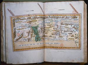 Inc. 425 خريطة للأراضي المقدسة ، استنادًا إلى الأوصاف والإحداثيات الواردة في Cosmographica ، بواسطة بطليموس (كلوديوس بطليموس من الإسكندرية) (ج.