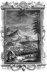 يعقوب ، الراعي المؤمن ، يحمي قطيعه من هجوم الذئاب ، 1731 (نقش على صفيحة نحاسية) بواسطة المدرسة الألمانية