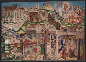 نسيج لعازر، بازل، حوالي عام 1500 (طباعة حجرية ملونة) بواسطة المدرسة الألمانية