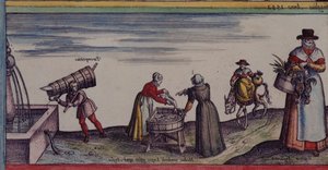 خرائط جيم 29 هـ. 1 نساء يقطعن الأسماك ، من "حضارات العالم" حوالي 1623 (رق) بواسطة المدرسة الألمانية