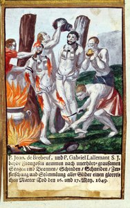 استشهاد Jean de Brebeuf و Gabriel Lalemant بواسطة Iroquois ، في Nouvelle-France 1649 ، من Jesuits Martyrology ، 1688 بواسطة المدرسة الألمانية