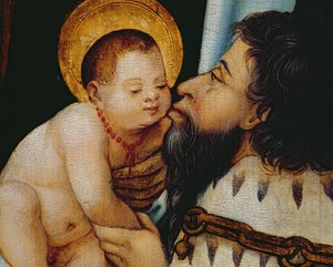 Melchior يقبل الطفل يسوع بواسطة المدرسة الألمانية