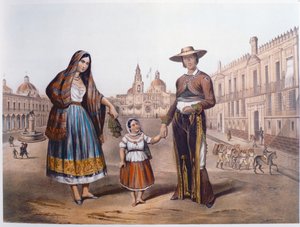 الأسرة المكسيكية في بلازا سانتو دومينغو ، مكسيكو سيتي ، c.1840 بواسطة المدرسة الألمانية