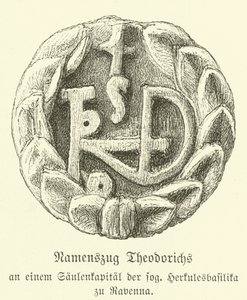 Monogram of Theoderic the Great, King of the Ostrogoths (engraving) بواسطة المدرسة الألمانية