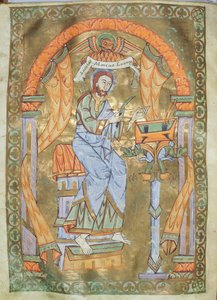 السيدة Czart 1207 IV fol 76v St. Mark the Evangelist، from The Evangeliarium of the Cathedral of Plock، c.1075 بواسطة المدرسة الألمانية