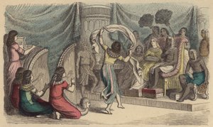 Musicians and dancers performing before the Pharaoh in Ancient Egypt (coloured engraving) بواسطة المدرسة الألمانية
