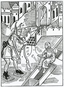 من ازدراء ، أو توزيع الكتاب المقدس ، توضيح من ترجمة ألكسندر باركلي الإنجليزية "سفينة الحمقى" ، من طبعة نشرت عام 1874 بواسطة المدرسة الألمانية