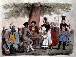 ألعاب الهواء الطلق ، ألمانيا ، حوالي 1860 (نقش ملون) بواسطة المدرسة الألمانية