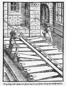 منفاخ الأرغن ومنفاخ في كاتدرائية هالبرشتات ، من Praetorious Syntagma Musicum ، حانة. عام 1619 بواسطة المدرسة الألمانية