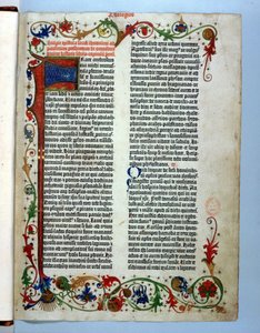 صفحة من الكتاب المقدس غوتنبرغ ، ماينز ، ج 1455 بواسطة المدرسة الألمانية