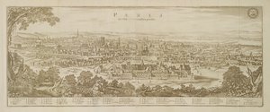 منظر بانورامي لباريس عام 1620 ، من طوبوغرافيا غاليا بواسطة مارتن زيلر (1589-1661) تم نشره عام 1655 بواسطة المدرسة الألمانية
