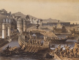 ميناء العصر الكلاسيكي (طباعة حجرية ملونة) بواسطة المدرسة الألمانية