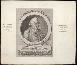 صورة لكارل فيليب إيمانويل باخ (1714-1788) منقوش بواسطة سي دي كرون ، 1788 بواسطة المدرسة الألمانية