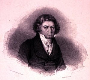 صورة لودفيج فان بيتهوفن (1770-1827) نقشها فاوستين هير (ليثو) بواسطة المدرسة الألمانية