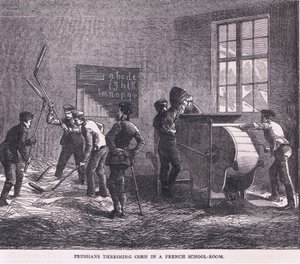 Prussians threshing corn in a French school room, Cassells History of the War between France and Germany published by Cassell and Company Limited, c.1890 (litho) بواسطة المدرسة الألمانية