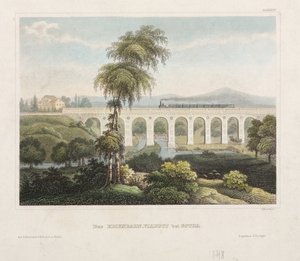 جسر سكة الحديد في جوثا ، منقوش ب B. Metzeroth ، 1848 بواسطة المدرسة الألمانية