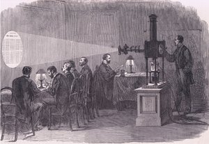 Reading balloon departures by microscope, Cassells History of the War between France and Germany published by Cassell and Company Limited, c.1890 (litho) بواسطة المدرسة الألمانية