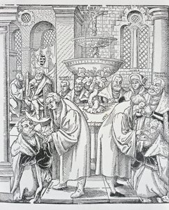 Reformers Martin Luther and Jan Hus administering Communion (engraving) بواسطة المدرسة الألمانية