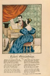 مشهد يظهر زوجين في البيانو ، مع قصيدة حب مكتوبة تحتها ، من Neuruppiner Bilderbogen ، 1850 بواسطة المدرسة الألمانية