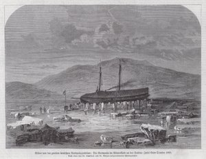 Schooner Germania at Sabine Island off the east coast of Greenland, second German North Polar Expedition, late October 1869 (engraving) بواسطة المدرسة الألمانية