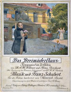 تغطية نقاط داس Dreimaederlhaus (بيت الفتيات الثلاث) تصور شوبرت أمام المنزل ، 1916 بواسطة المدرسة الألمانية
