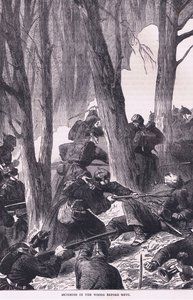 مناوشات في الغابة قبل ميتز ، Cassells History of the War بين فرنسا وألمانيا التي نشرتها Cassell and Company Limited ، c1890 (litho) بواسطة المدرسة الألمانية