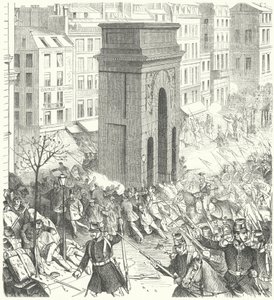 جنود في شوارع باريس خلال الانقلاب الفرنسي في ديسمبر 1851 (نقش) بواسطة المدرسة الألمانية