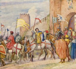 القديس فرنسيس الأسيزي وهو في طريقه إلى الحرب (ليثو ملون) بواسطة المدرسة الألمانية