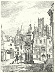 Statue of Roland erected in 1404 facing the cathedral in Bremen, Germany (engraving) بواسطة المدرسة الألمانية