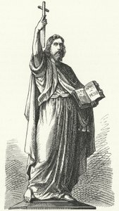 Statue of St Boniface (c675-754), Anglo-Saxon missionary to the Germanic parts of the Frankish Empire, in Fulda (engraving) بواسطة المدرسة الألمانية
