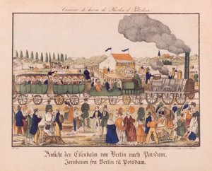 السكك الحديدية البخارية بين برلين وبوتسدام ، Neuruppiner Bilderbogen ، c.1840 بواسطة المدرسة الألمانية