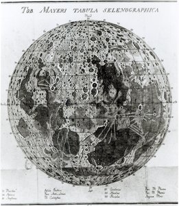 سطح القمر ، رسم توضيحي من Selenotopographische Fragmente بقلم يوهان هيرونيموس شرويتر ، نُشر عام 1791 بواسطة المدرسة الألمانية
