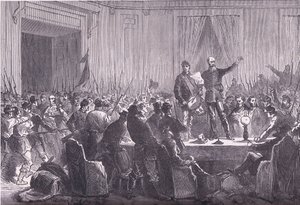 The 106th Battalion of National Guards delivering Trochu at the Hotel De Ville, Cassells History of the War between France and Germany published by Cassell and Company Limited, c.1890 (litho) بواسطة المدرسة الألمانية