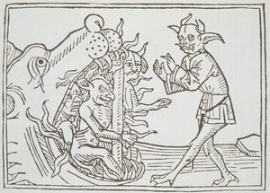 The Devil Belial before the Gates of Hell ، من Das Buch Belial ، نُشر في أوغسبورغ ، 1473 بواسطة المدرسة الألمانية