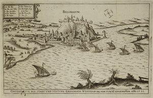 سقوط بلغراد على الأتراك عام 1521 ، صورة من كتاب عن الحملات العثمانية في أوروبا ، نقشه بول فورست (c.1605-66) بواسطة المدرسة الألمانية