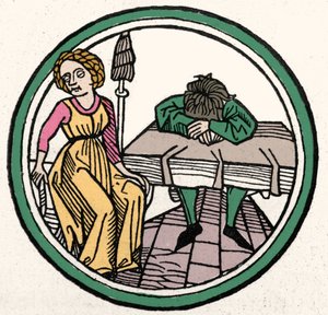 المزاجات الأربعة: Xylography حزينة (حزينة ومكتئبة) ، Augsburg 1480 بواسطة المدرسة الألمانية