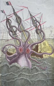 The Kraken drags down a ship (coloured engraving) بواسطة المدرسة الألمانية