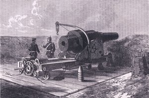 بندقية Krupp ، Cassells History of the War بين فرنسا وألمانيا التي نشرتها Cassell and Company Limited ، c1890 (litho) بواسطة المدرسة الألمانية