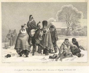 الانسحاب من موسكو ، 3 ديسمبر 1812 ، رسم توضيحي من "أوراق من محفظتي ، في سياق الميدان" بواسطة المدرسة الألمانية