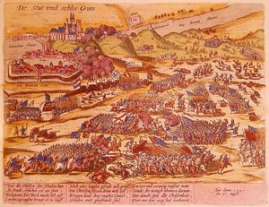 حصار Esztergom عام 1595 (نقش ملون) بواسطة المدرسة الألمانية