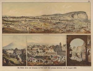 مدينتا أريكا وأريكويبا في بيرو بعد الزلزال العظيم الذي وقع في 13 أغسطس 1868 (لون ليثو) بواسطة المدرسة الألمانية