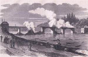 الدفاع عن حرق باريس لجسر Asnieres ، Cassells History of the War بين فرنسا وألمانيا الذي نشرته Cassell and Company Limited ، c1890 (litho) بواسطة المدرسة الألمانية